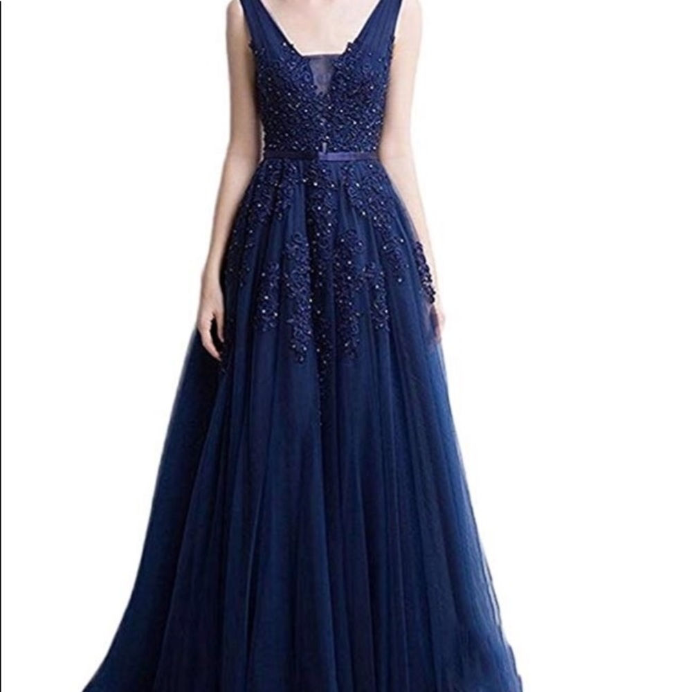 Women's Double V-Neck Tulle Prom Dress